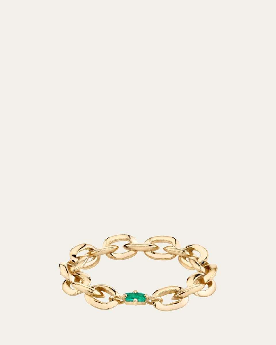 18K Knife Edge Oval Link Ring with Emerald